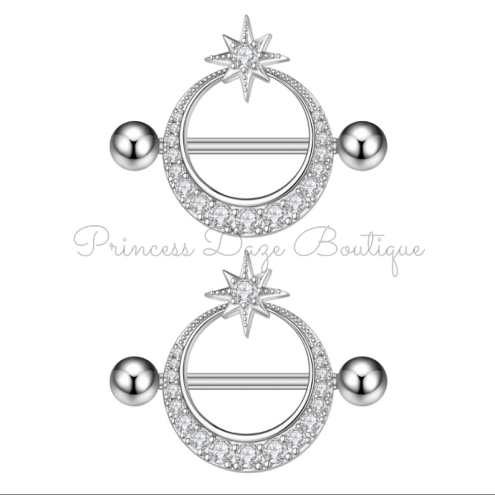 Beautiful Diamond Star Paved Nipple Ring‎ Set